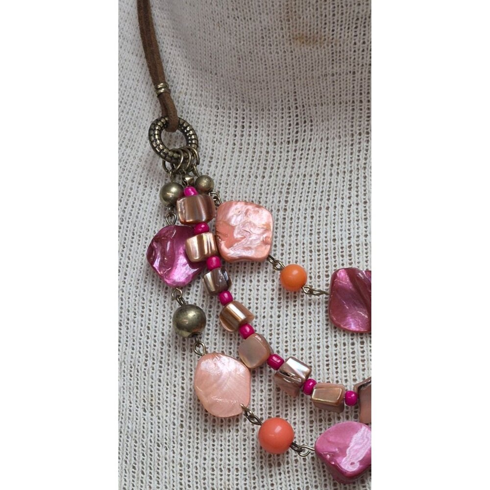 Vintage Mid‑Century Multi‑Strand Beaded Necklace Pink Peach Purple Boho Jewelry. - Picture 3 of 11